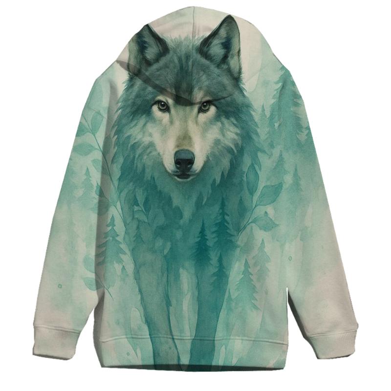 Forest Spirit Watercolor Wolf embroidered hoodies