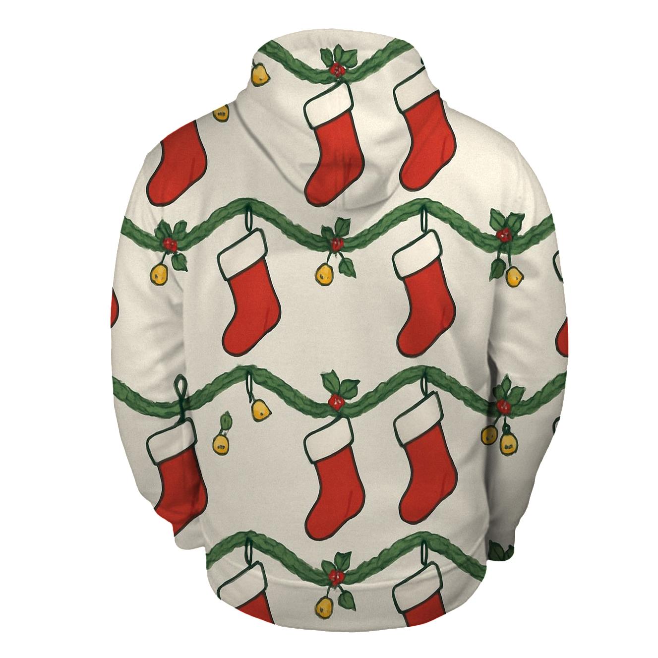 Red Stockings Garland Wave On Soft Gray embroidered hoodies