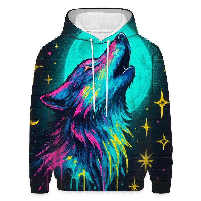 Neon Graffiti Moon Wolf designer hoodies