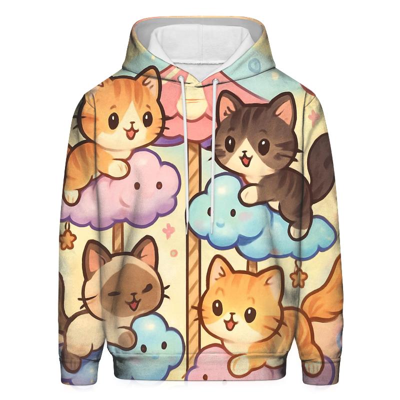 Candy Cloud Carousel Cats embroidered hoodies