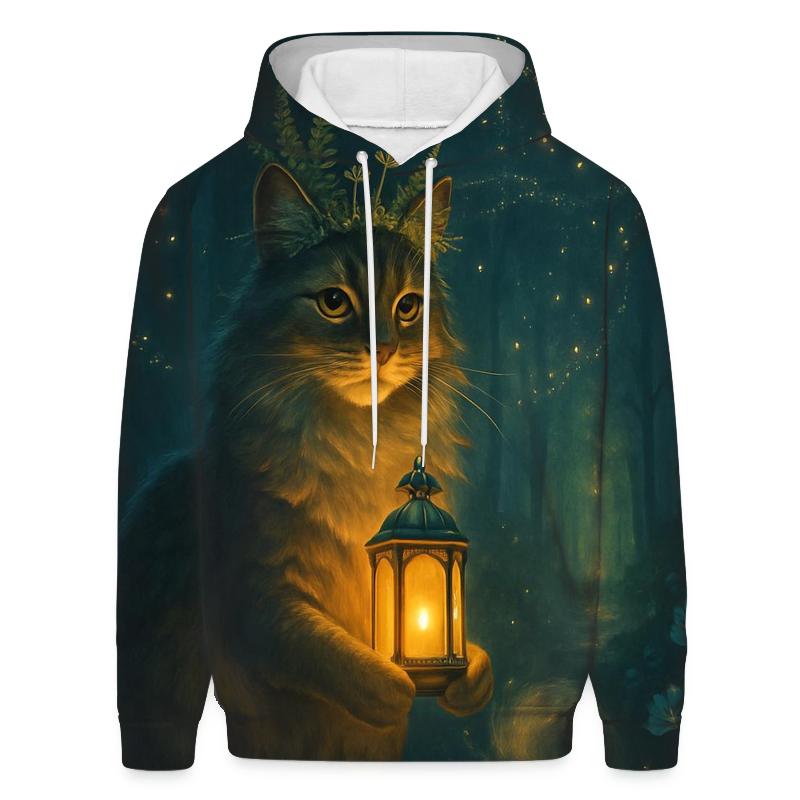 Forest Lantern Guardian Cat zip-up hoodies