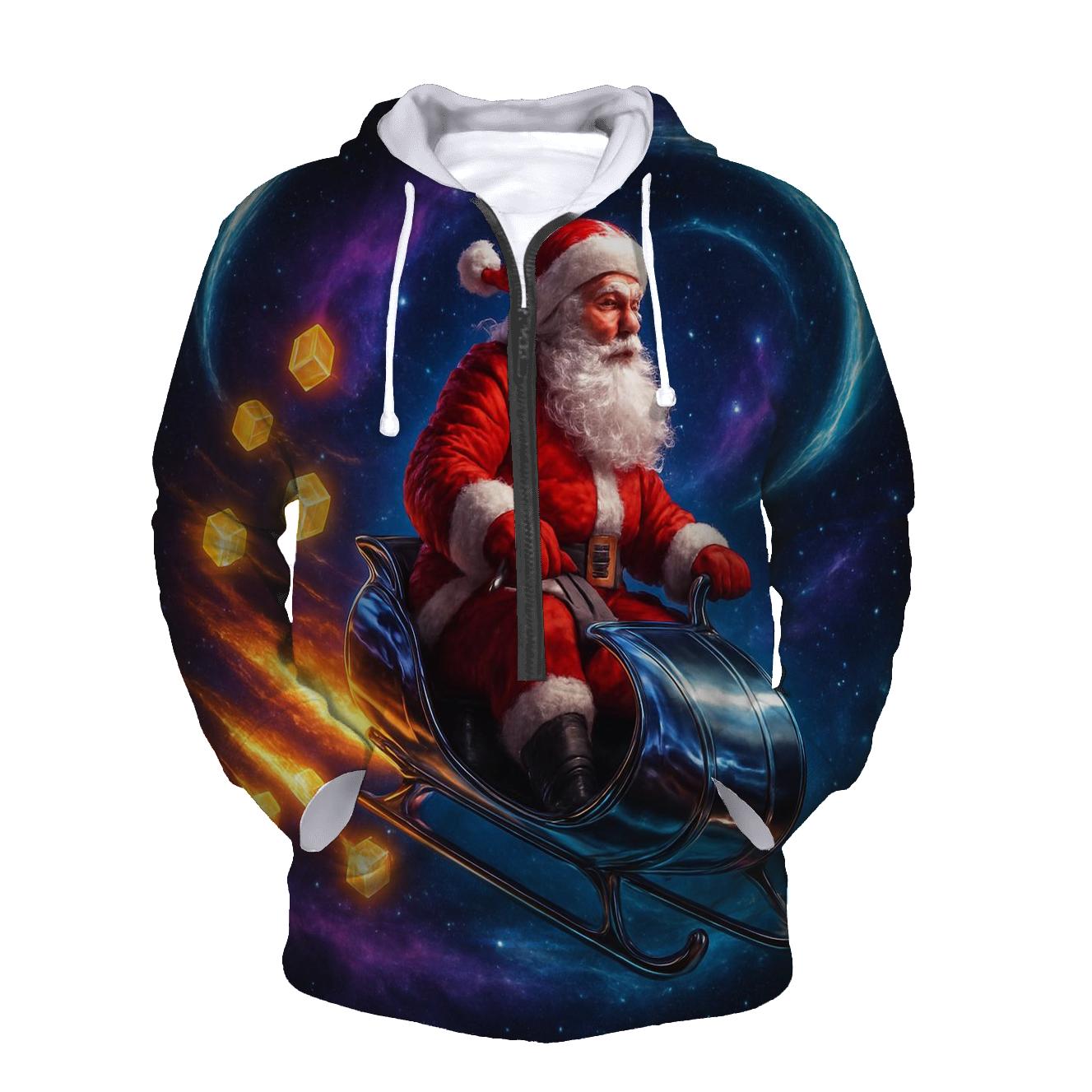 Cosmic Sleigh Rider Santa graphic hoodies