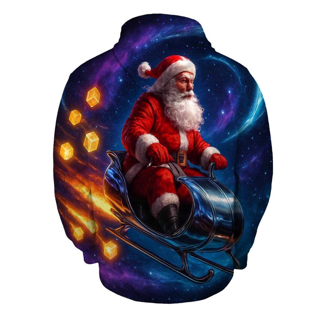 Cosmic Sleigh Rider Santa graphic hoodies