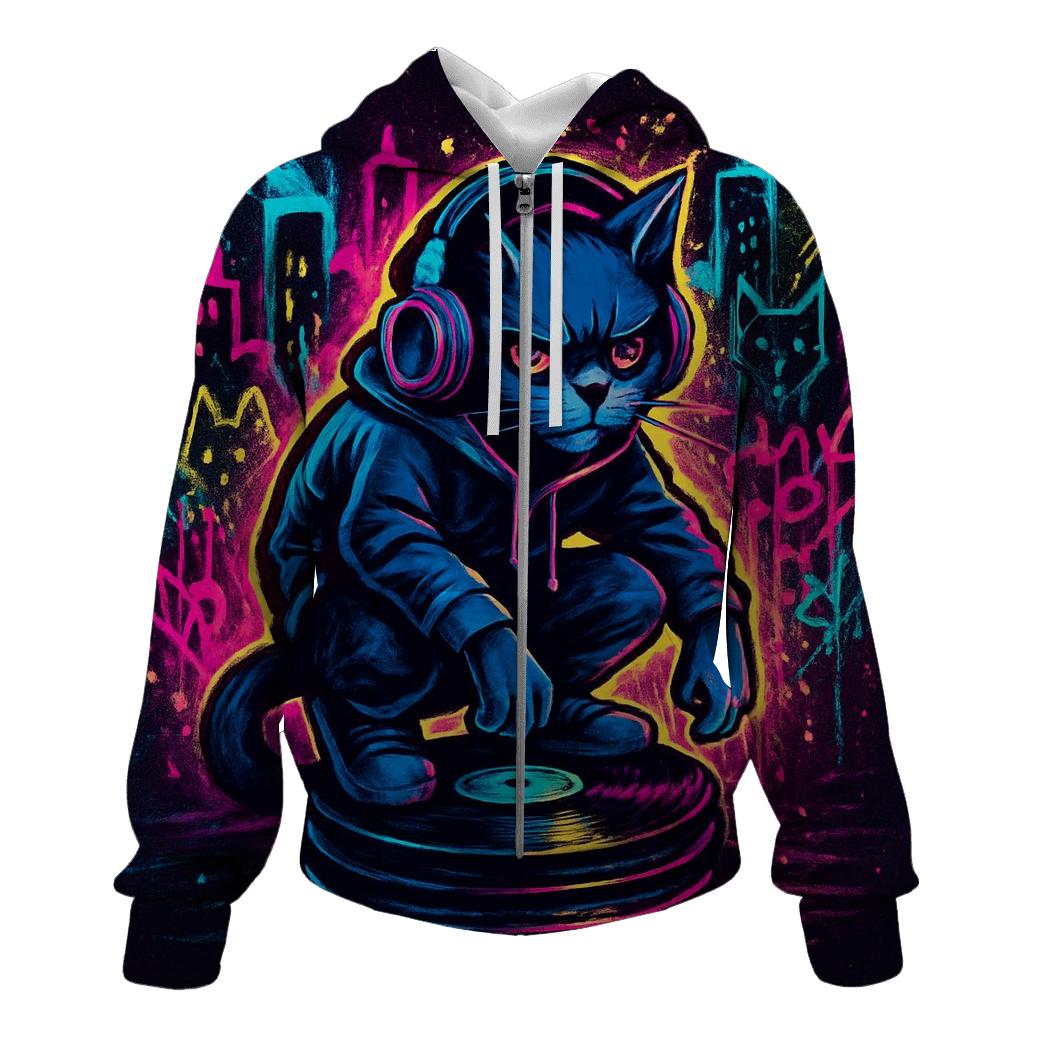 Graffiti Alley DJ Cat printed hoodies
