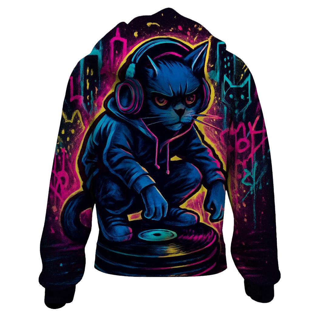 Graffiti Alley DJ Cat printed hoodies