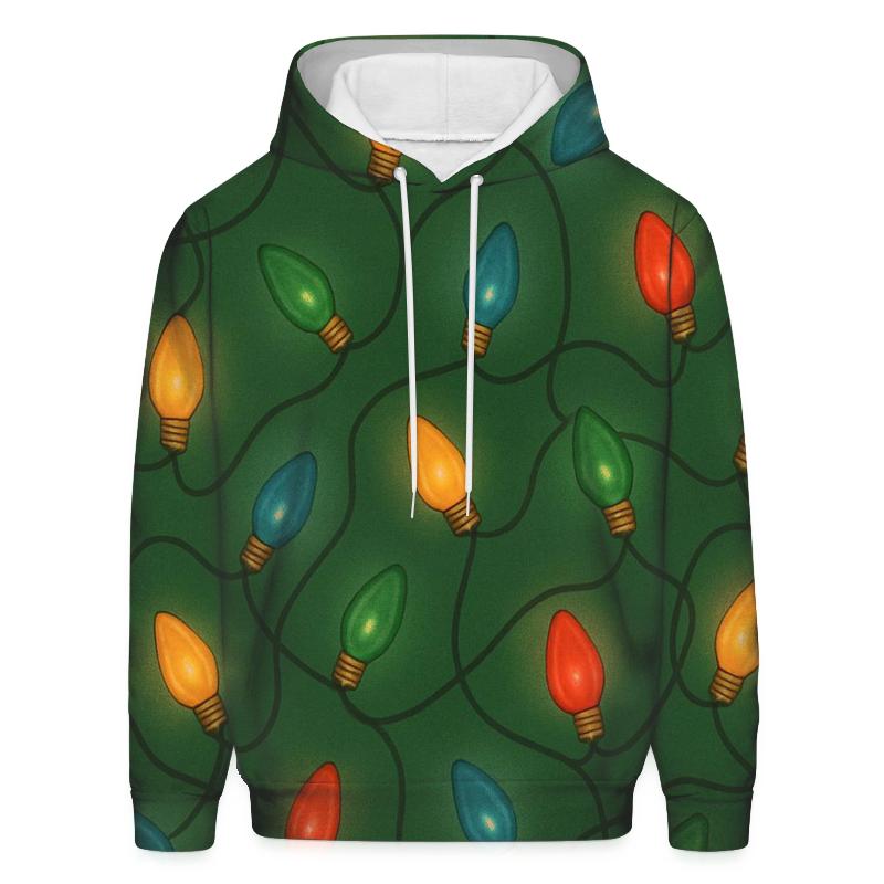 Christmas Light Bulb Scatter On Pine Green heavyweight hoodies