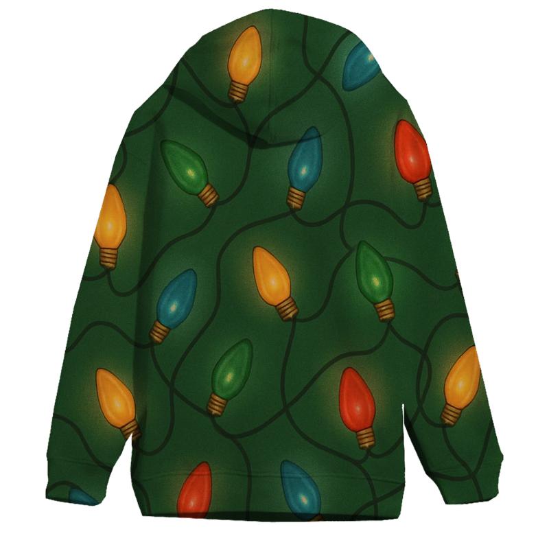 Christmas Light Bulb Scatter On Pine Green heavyweight hoodies