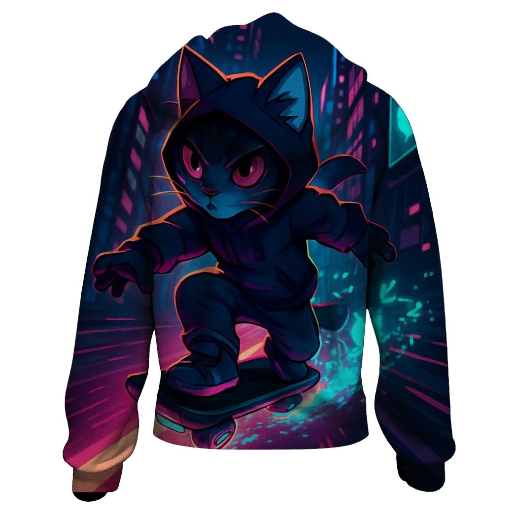 Cyber Skater Neon Cat zip-up hoodies