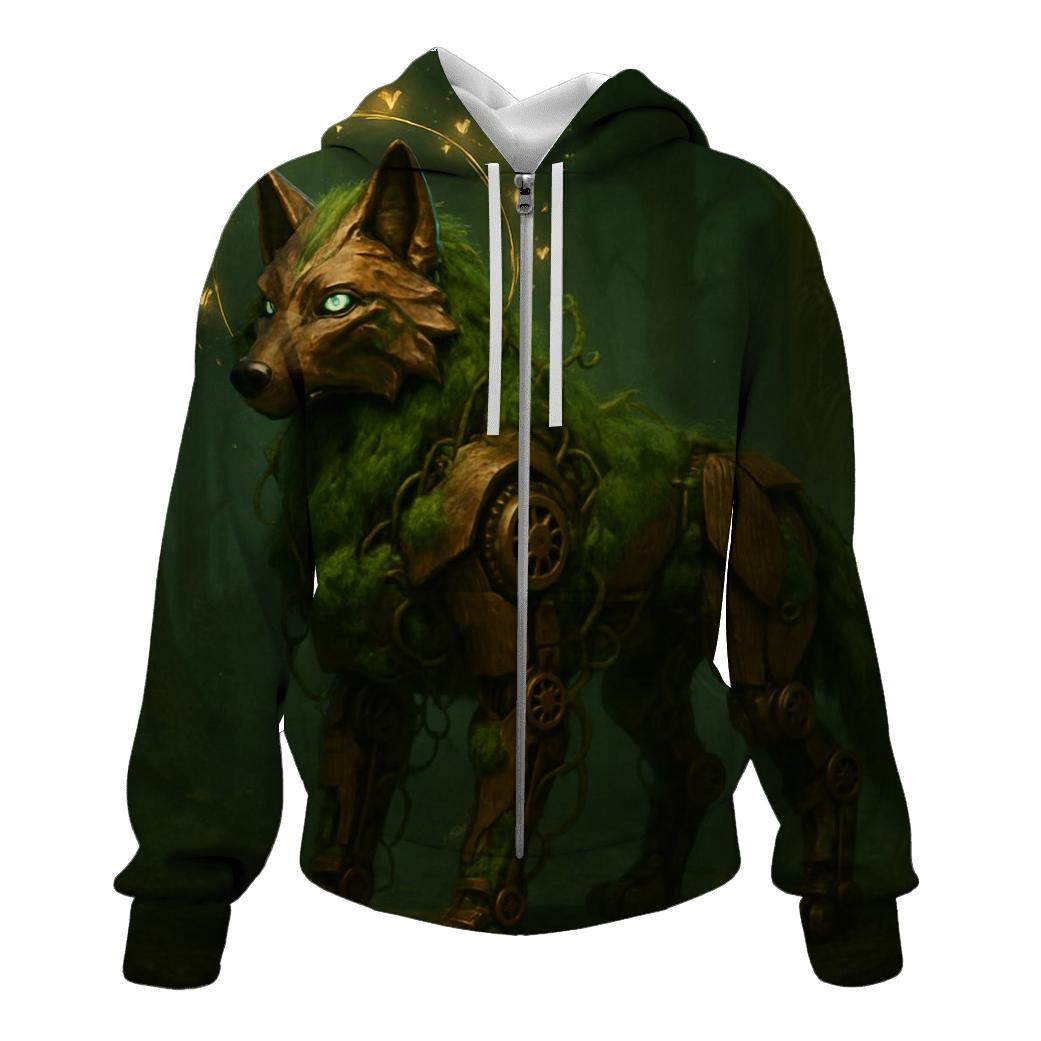 Mechanical Forest Sentinel Wolf zip-up hoodies