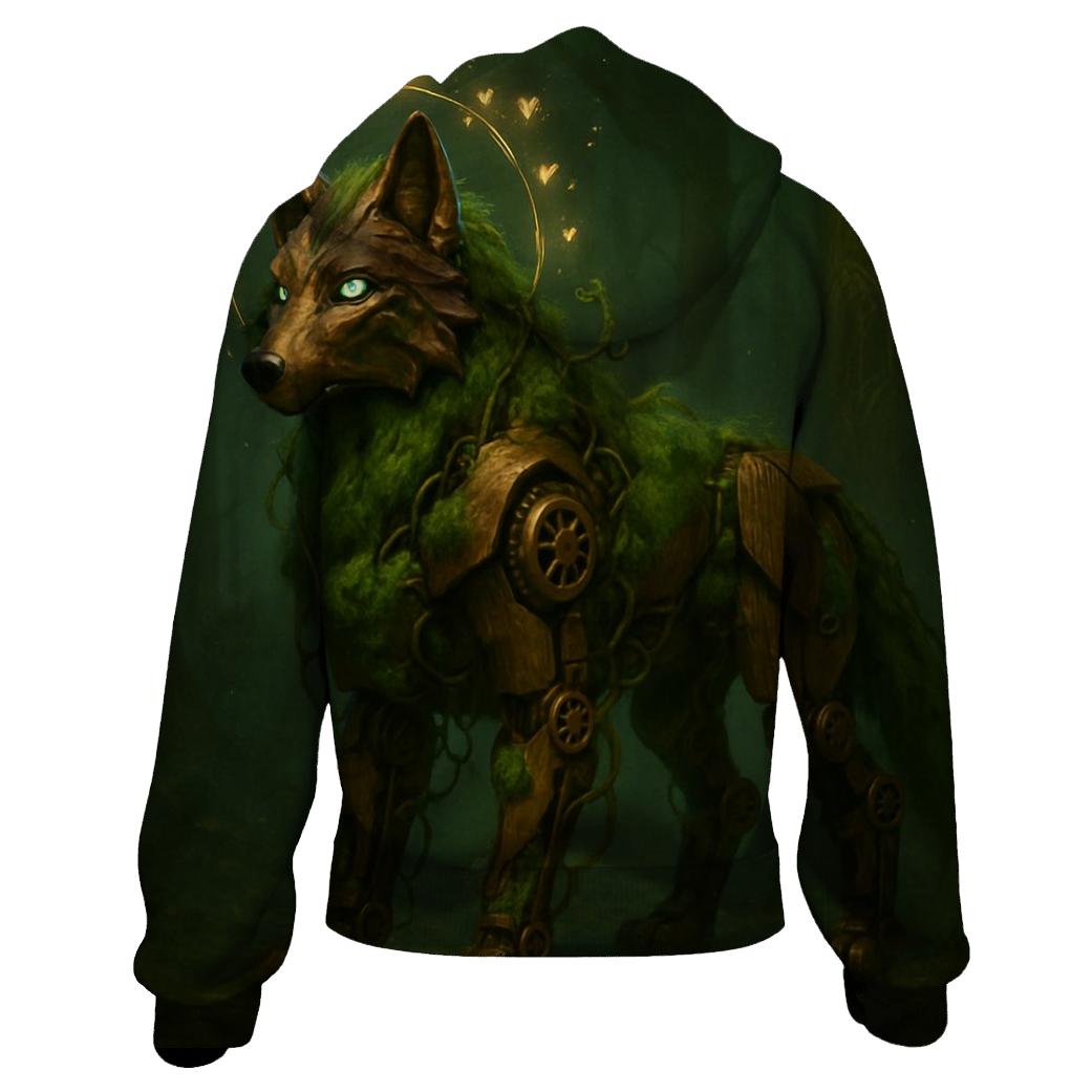 Mechanical Forest Sentinel Wolf zip-up hoodies