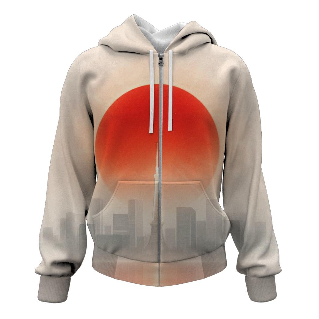 Rising Sun Over Tokyo Skyline graphic hoodies