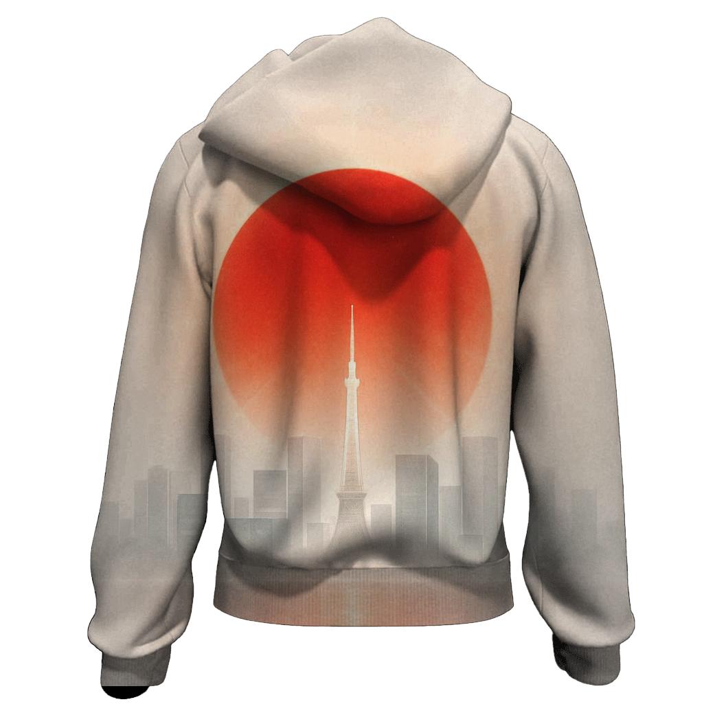 Rising Sun Over Tokyo Skyline graphic hoodies
