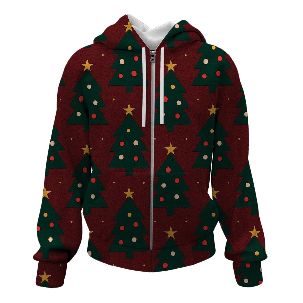 Evergreen Tree Constellation Grid On Burgundy designer hoodies