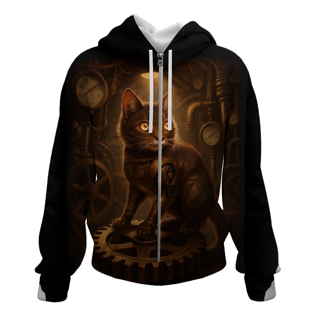 Steampunk Clockwork Cat Engineer printed hoodies