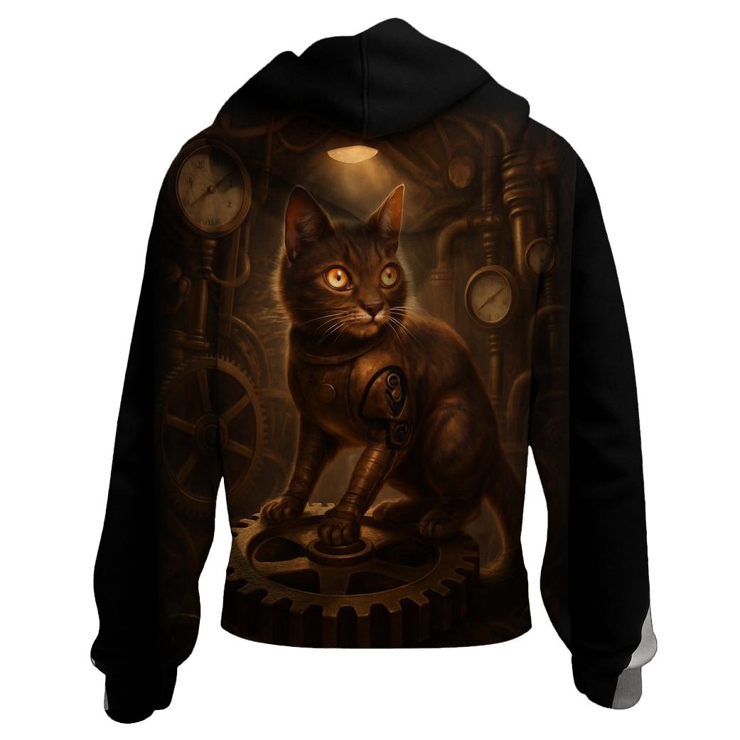 Steampunk Clockwork Cat Engineer printed hoodies