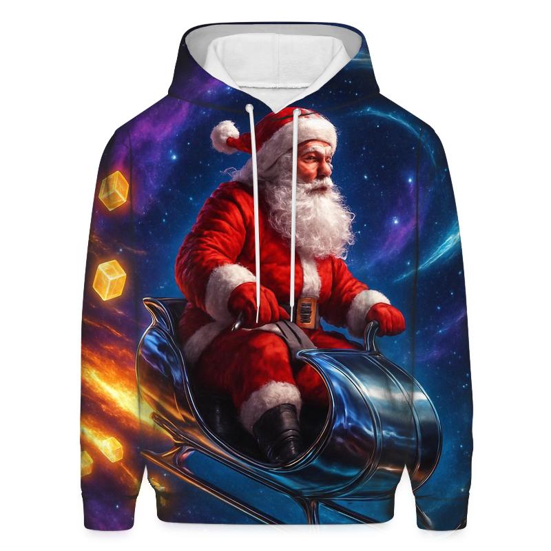 Cosmic Sleigh Rider Santa embroidered hoodies