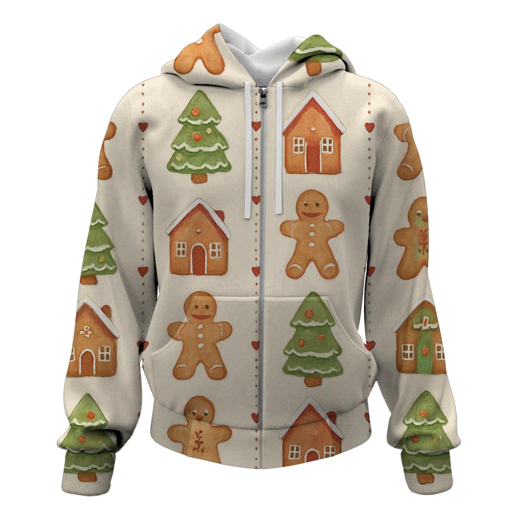 Gingerbread Village Stripe On Cream Canvas pullover hoodies