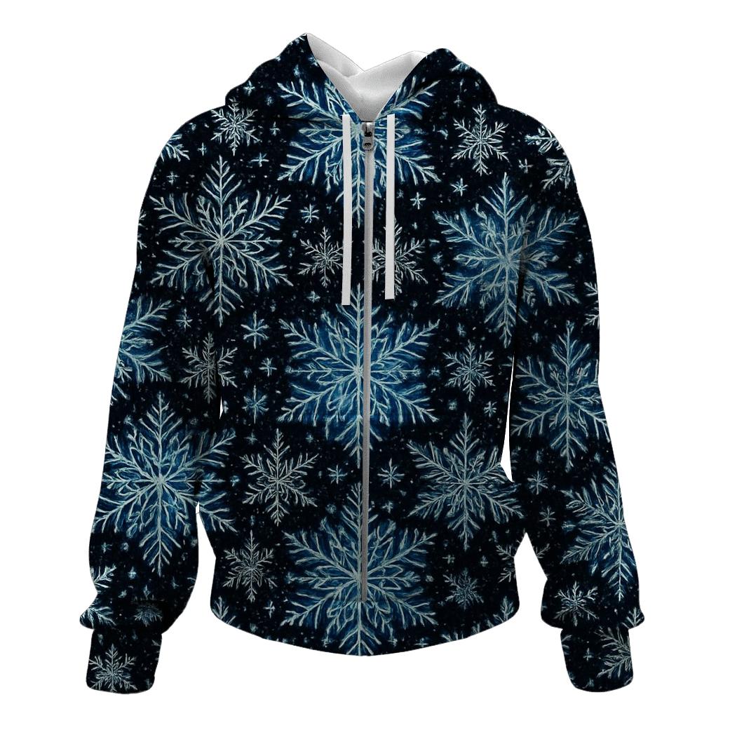 Midnight Snowflake Kaleidoscope On Black lightweight hoodies