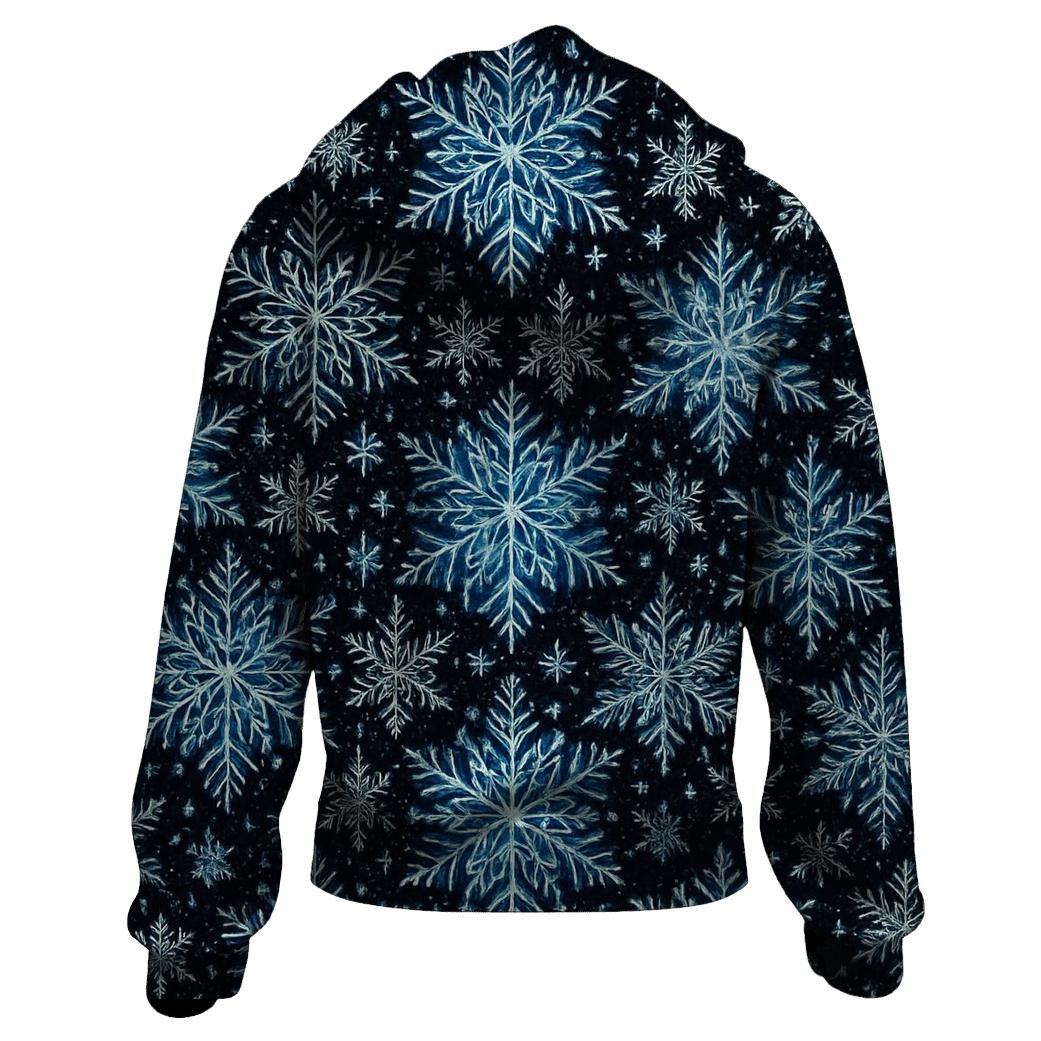 Midnight Snowflake Kaleidoscope On Black lightweight hoodies