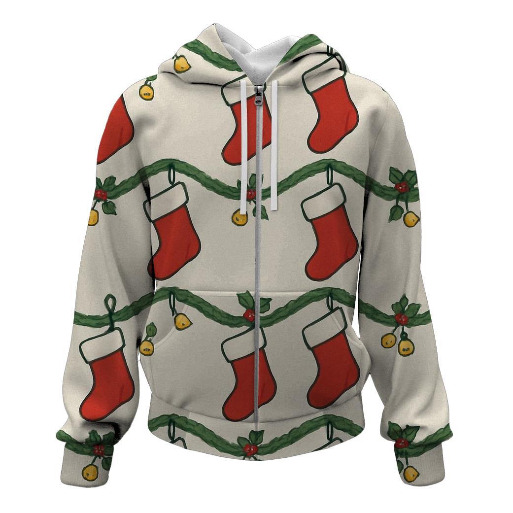 Red Stockings Garland Wave On Soft Gray hoodie designs