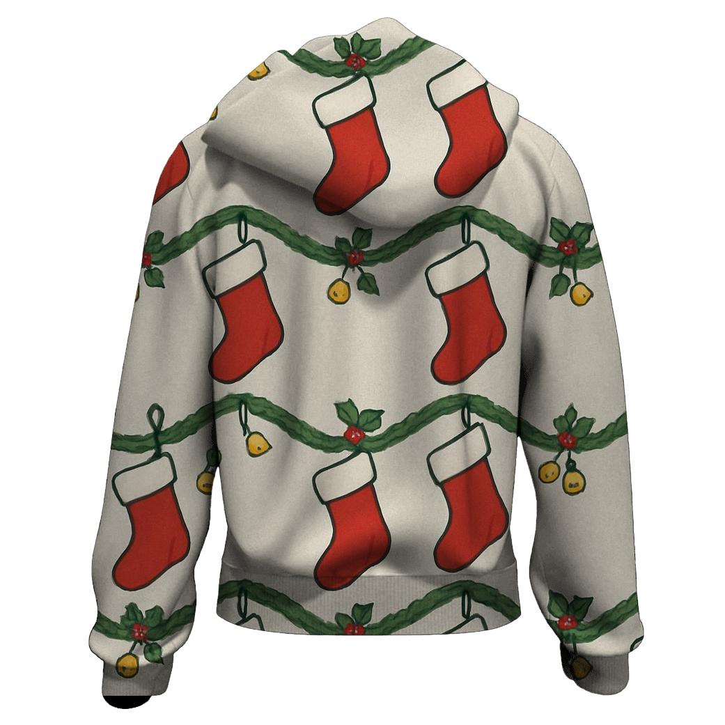 Red Stockings Garland Wave On Soft Gray hoodie designs