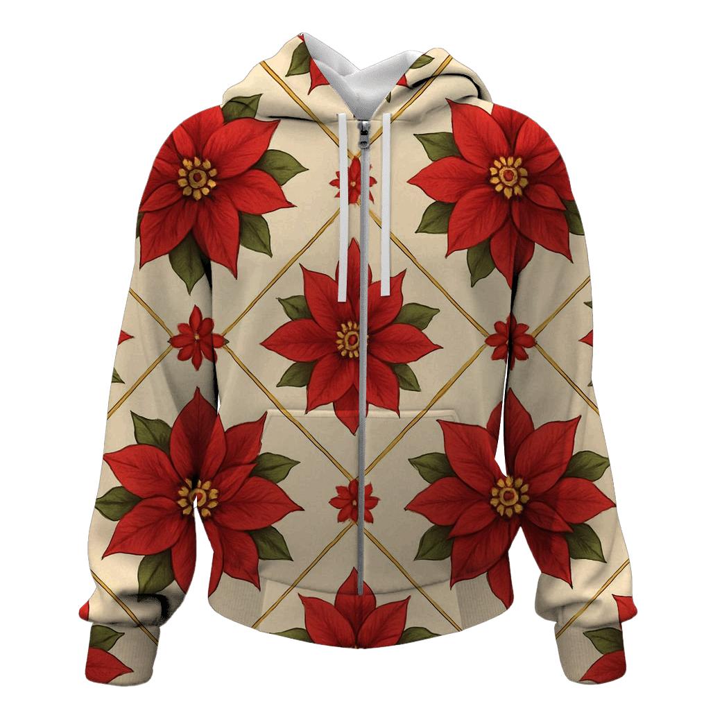 Poinsettia Diamond Tiling On Ivory Glow printed hoodies
