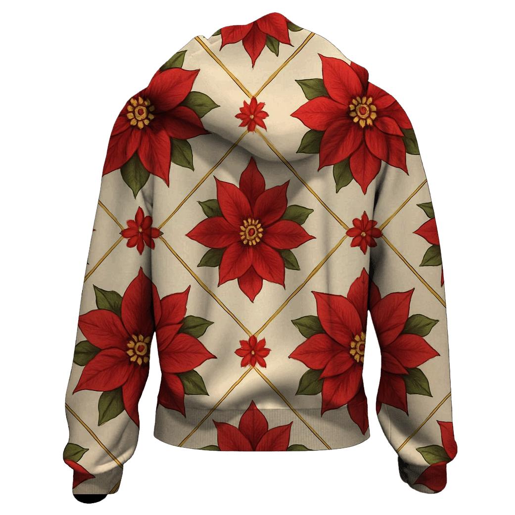 Poinsettia Diamond Tiling On Ivory Glow printed hoodies