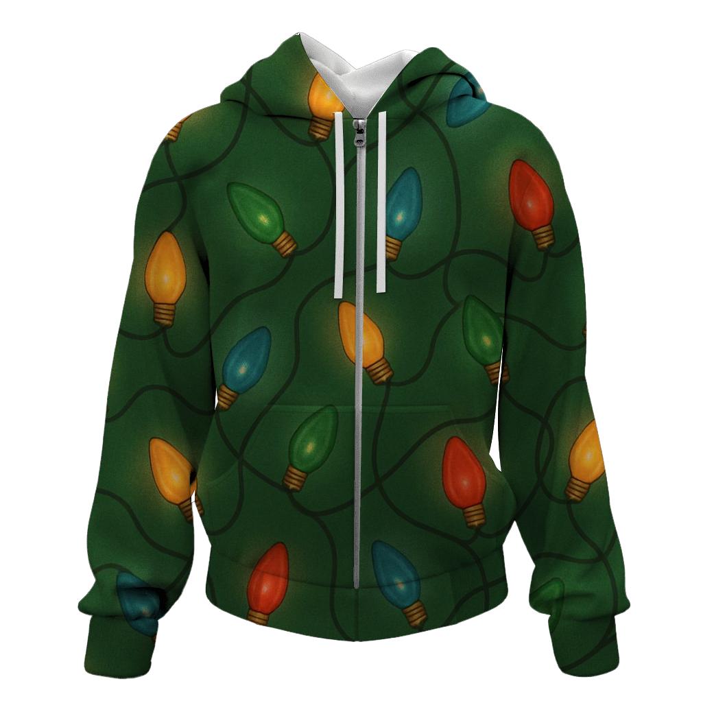 Christmas Light Bulb Scatter On Pine Green heavyweight hoodies