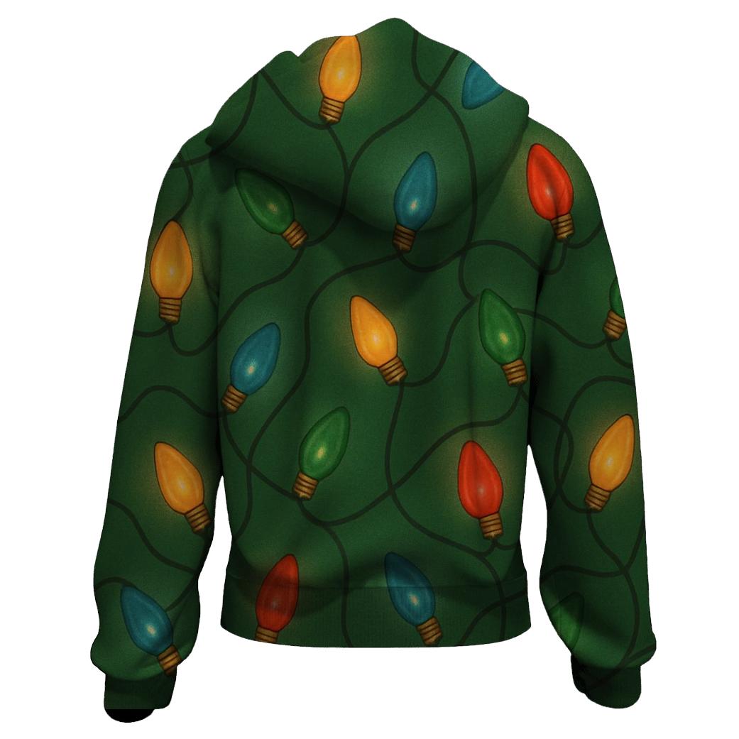 Christmas Light Bulb Scatter On Pine Green heavyweight hoodies