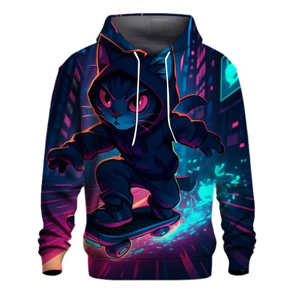 Cyber Skater Neon Cat designer hoodies