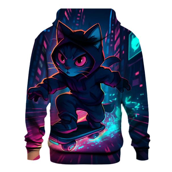 Cyber Skater Neon Cat designer hoodies