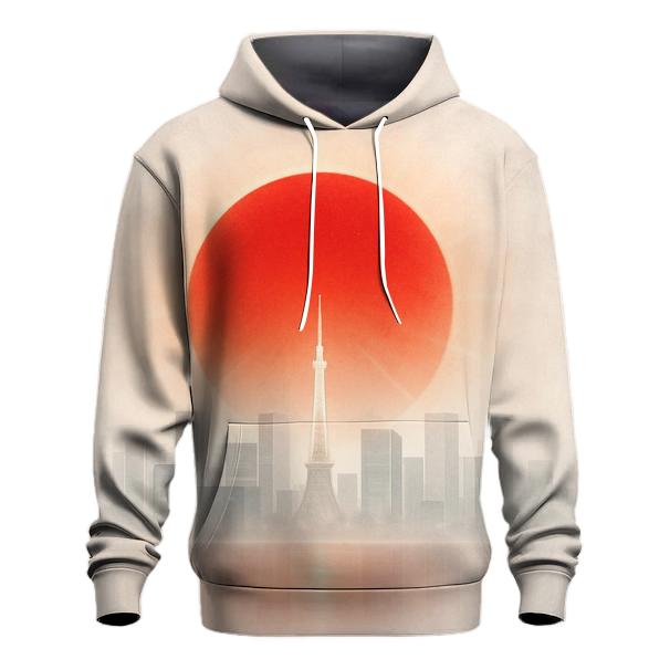 Rising Sun Over Tokyo Skyline premium hoodies