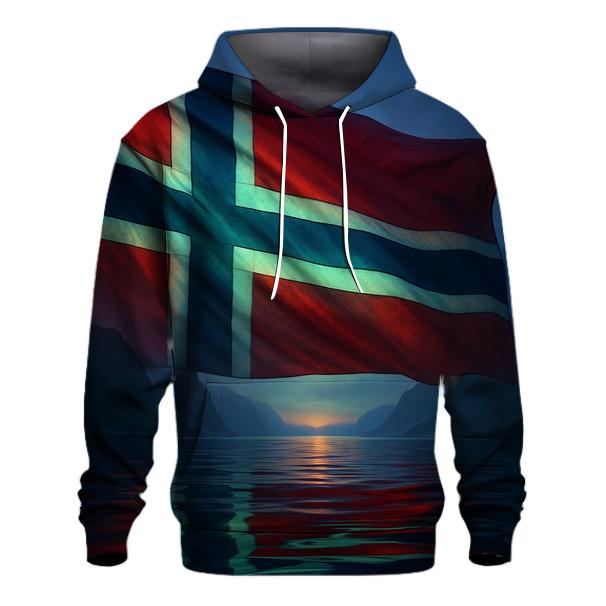 Nordic Lights Over Fjord Flag premium hoodies