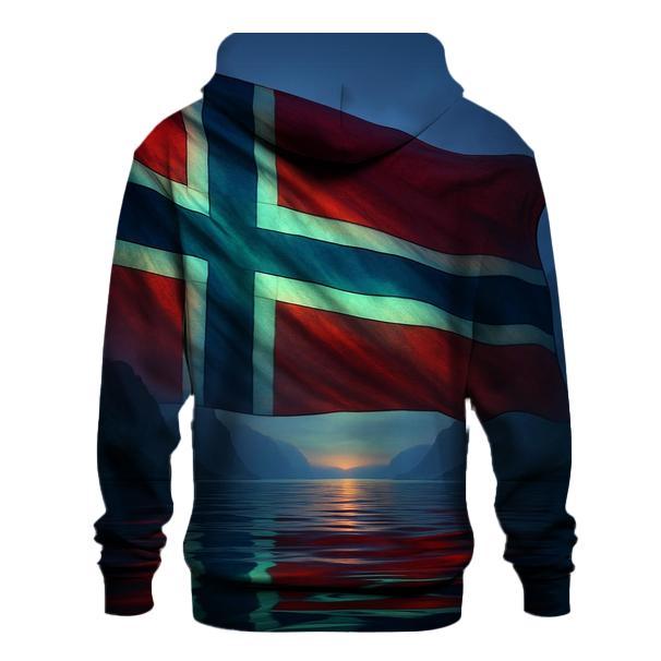 Nordic Lights Over Fjord Flag premium hoodies