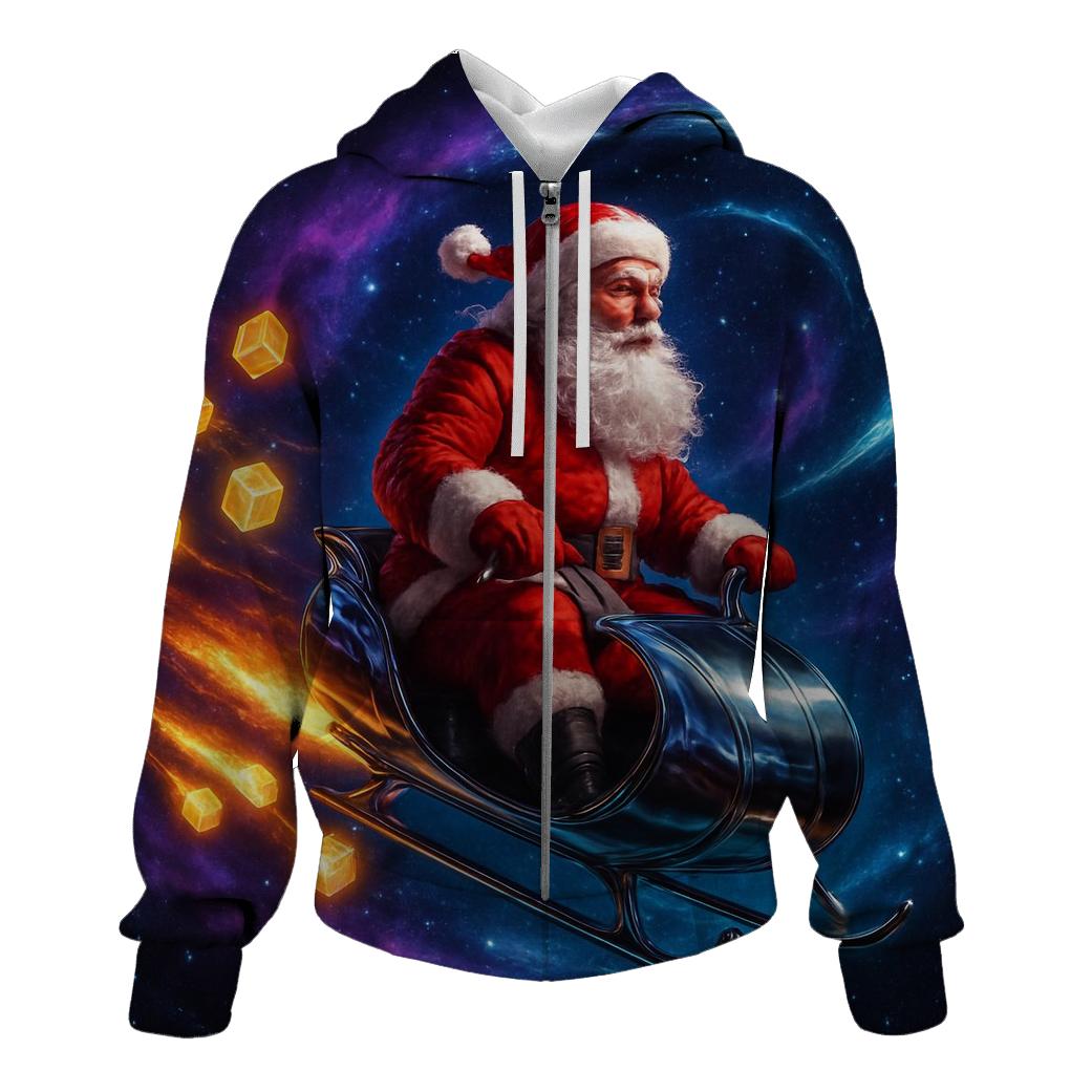 Cosmic Sleigh Rider Santa graphic hoodies