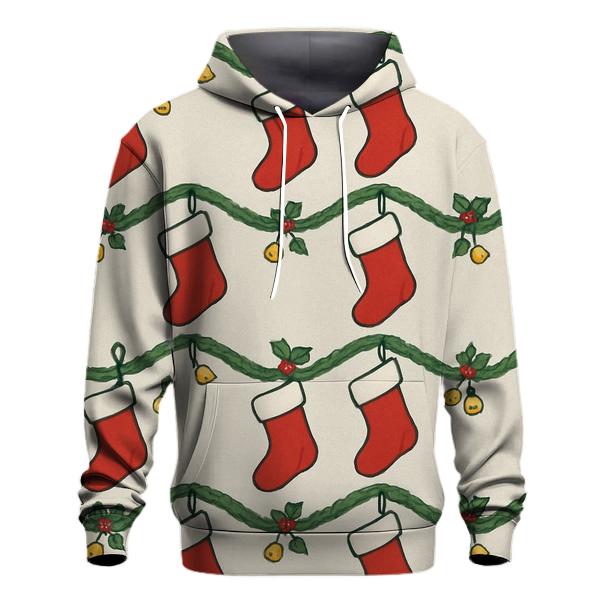 Red Stockings Garland Wave On Soft Gray lightweight hoodies
