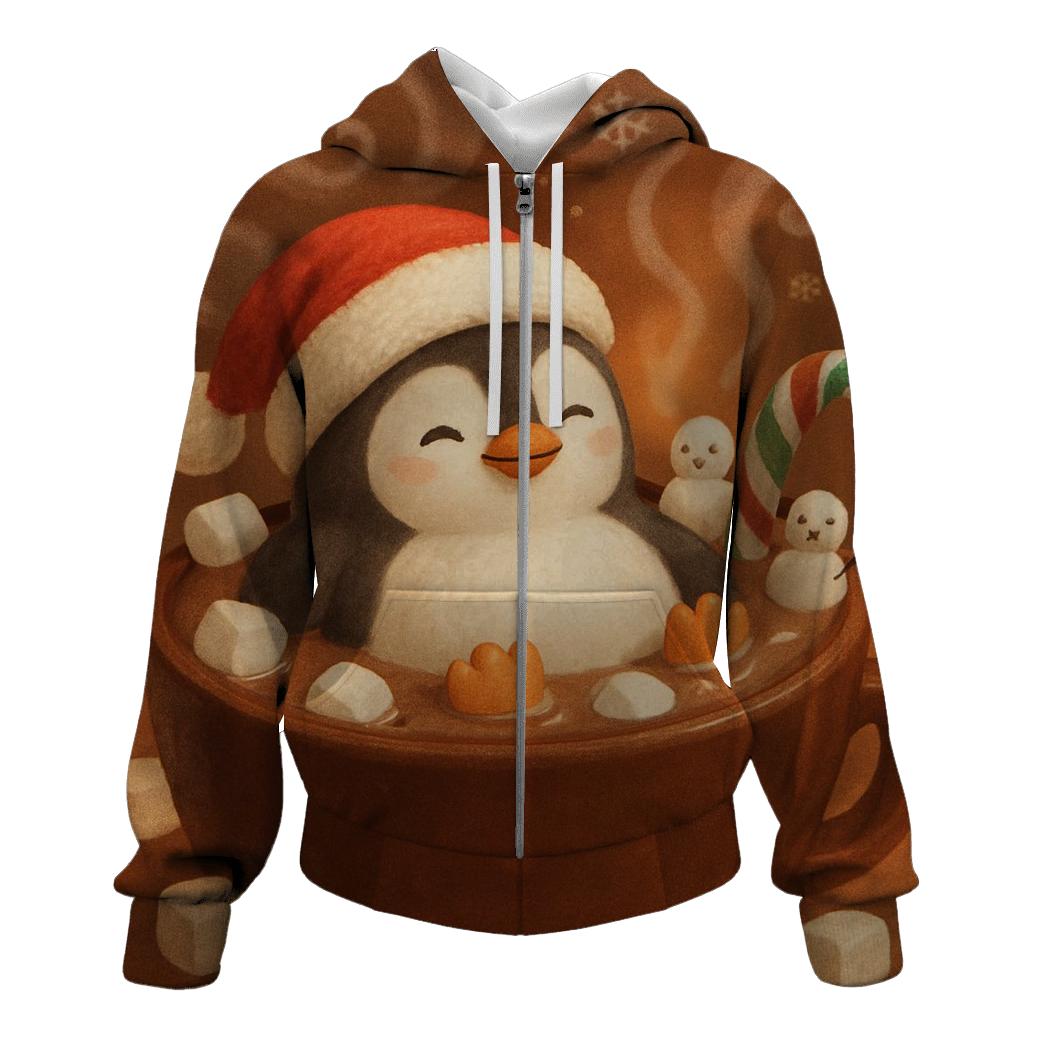 Santa Penguin Hot Cocoa Bath zip-up hoodies