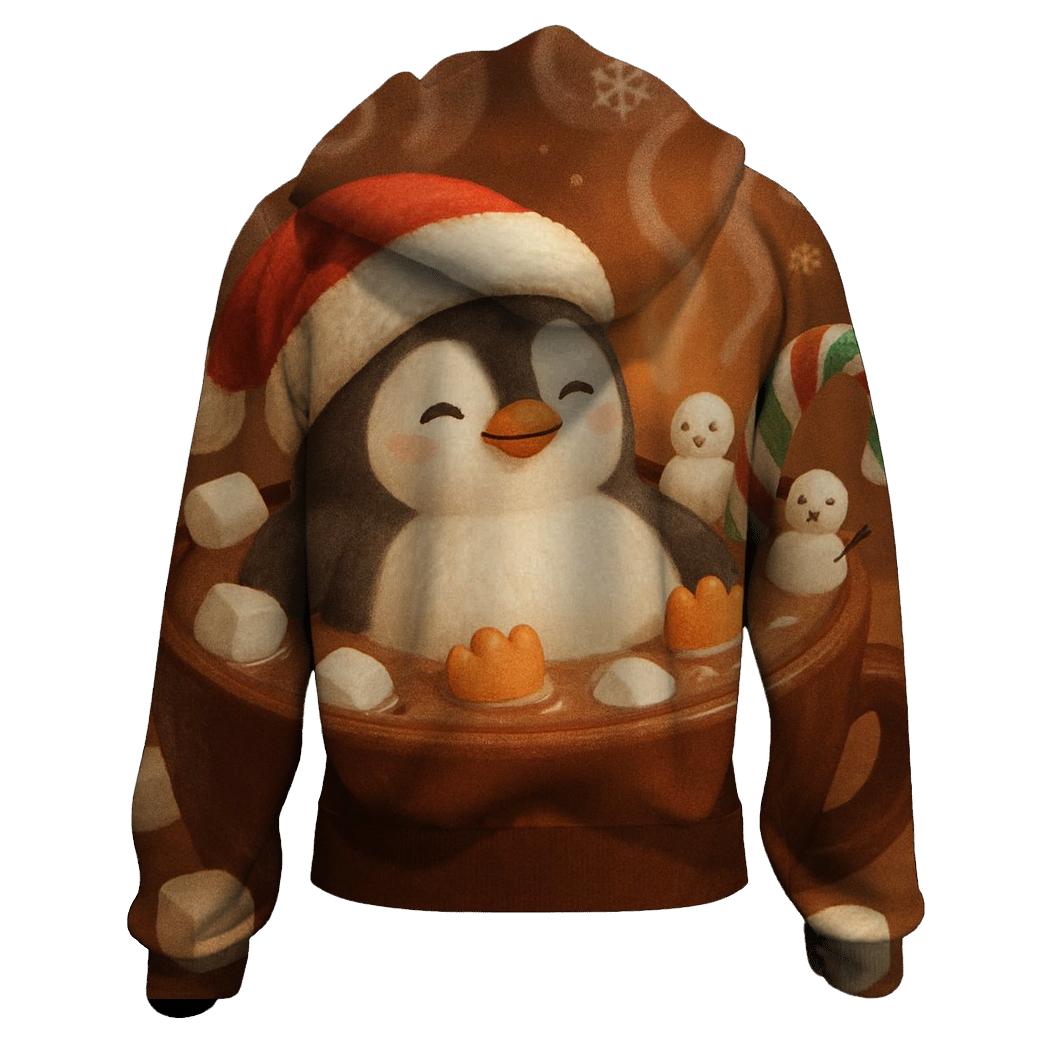 Santa Penguin Hot Cocoa Bath zip-up hoodies