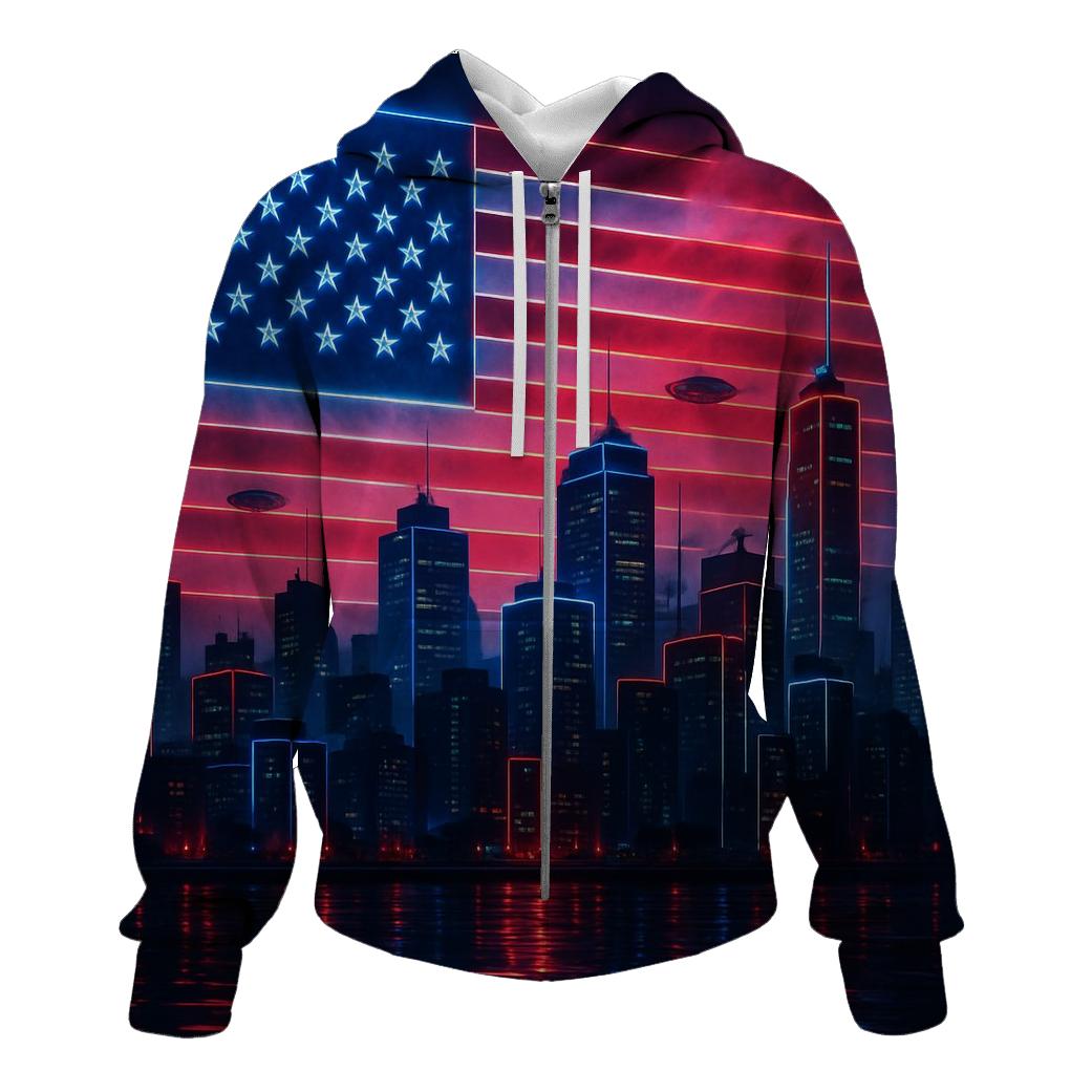 Neon Skyline Stars And Stripes zip-up hoodies