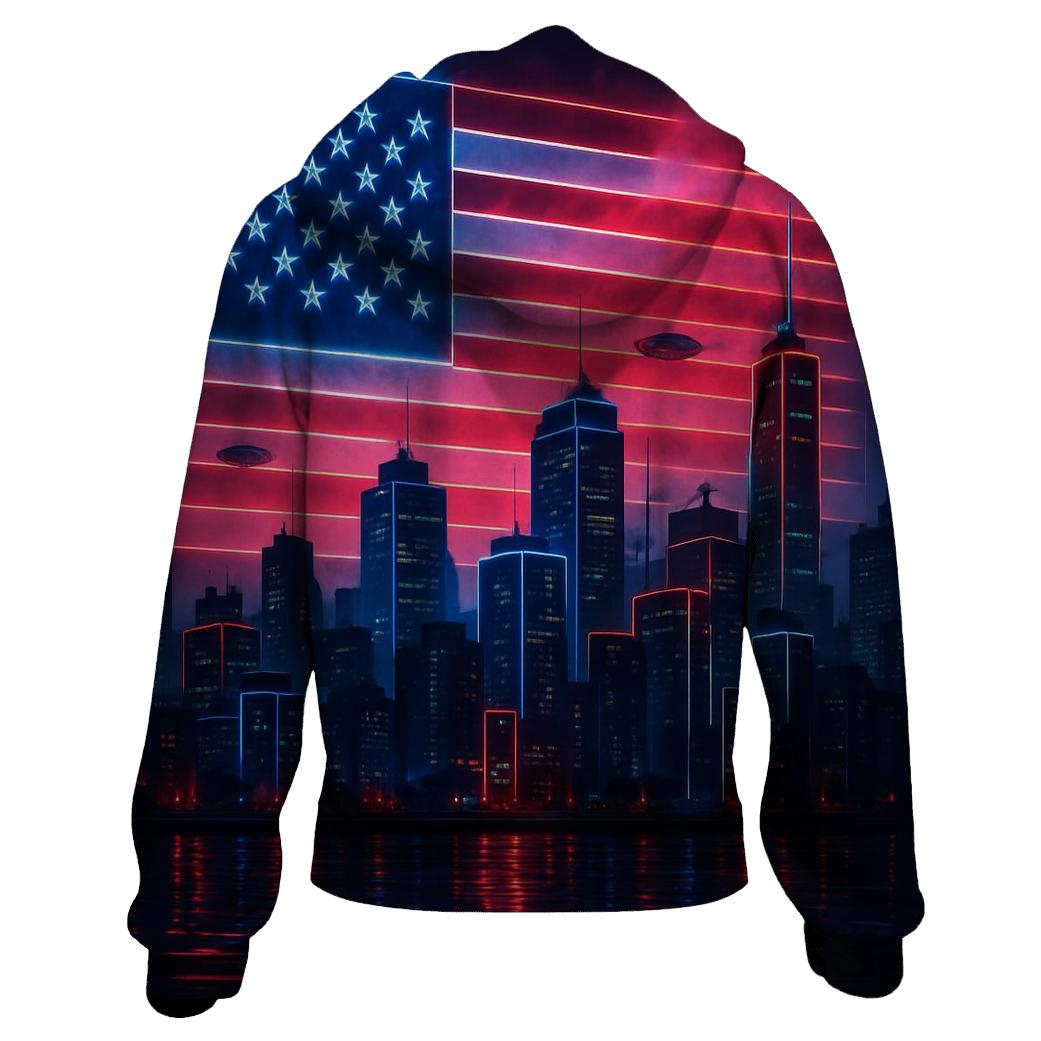 Neon Skyline Stars And Stripes zip-up hoodies