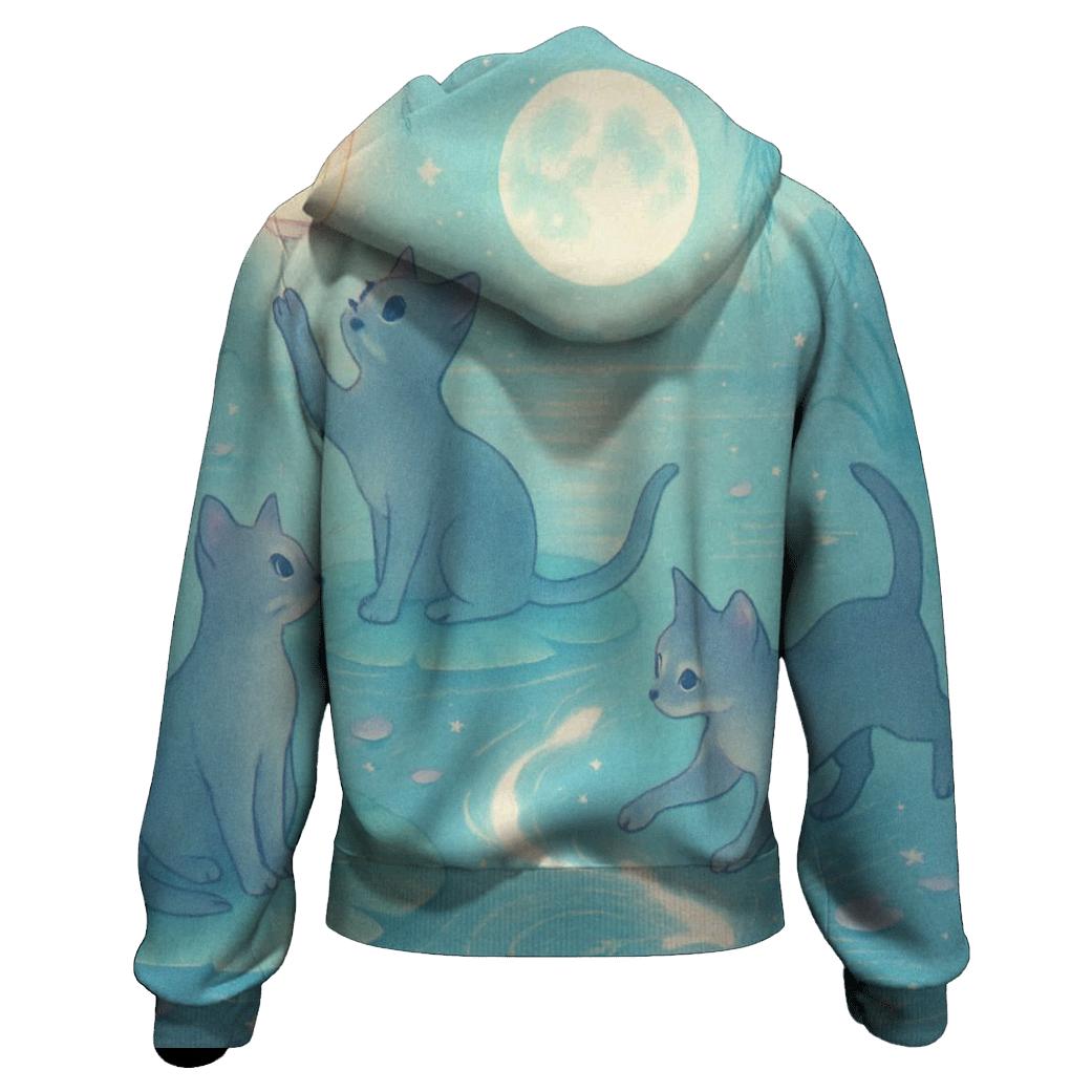 Moonlit Lotus Pond Kittens lightweight hoodies