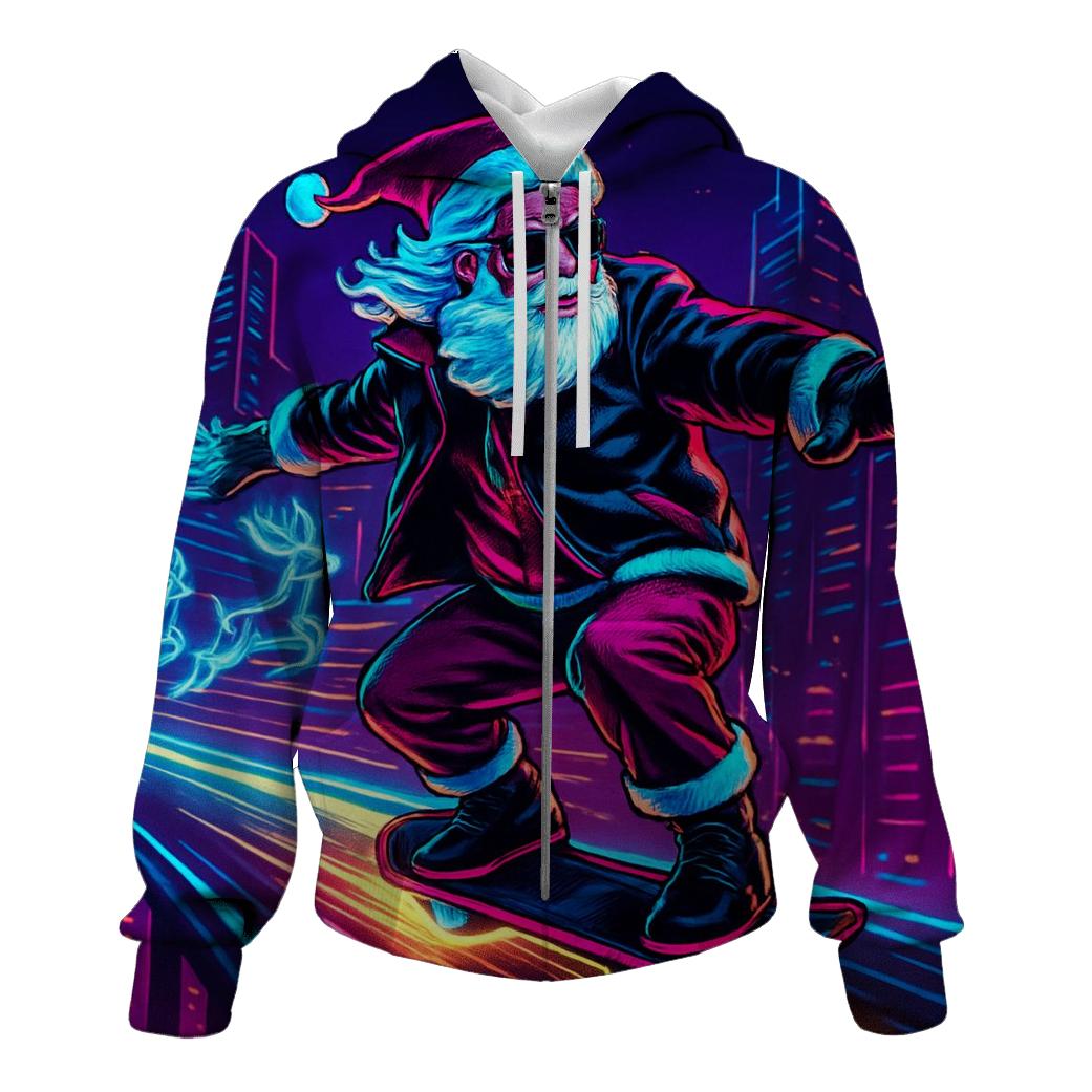 Neon City Skater Santa printed hoodies