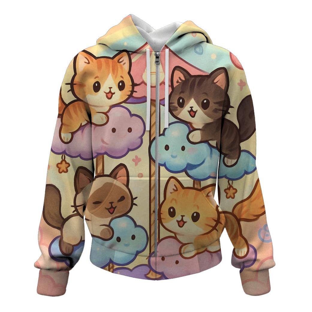 Candy Cloud Carousel Cats printed hoodies