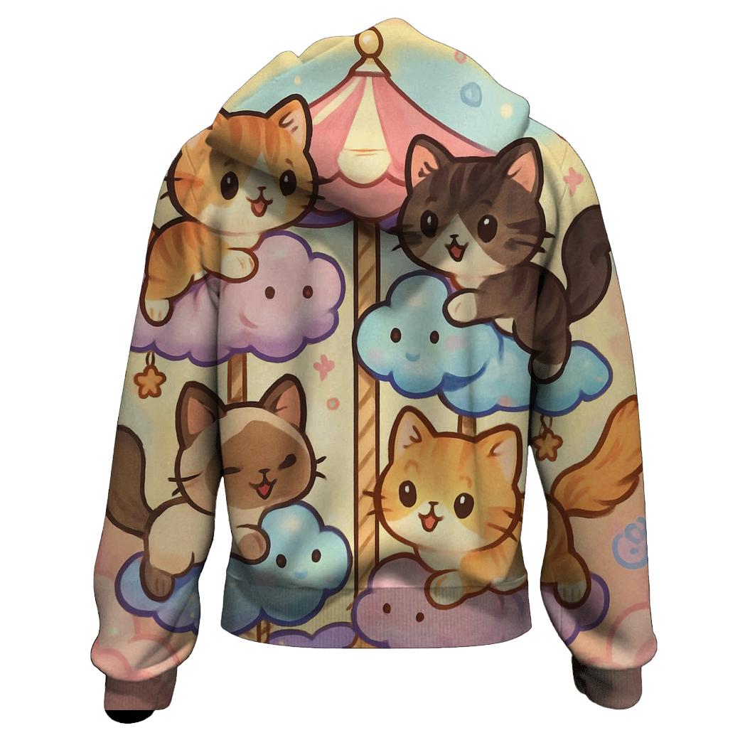 Candy Cloud Carousel Cats printed hoodies