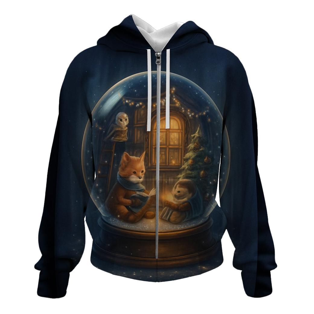Snow Globe Library Night zip-up hoodies