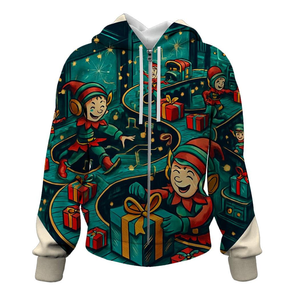 Elves Midnight Gift Factory Jam zip-up hoodies