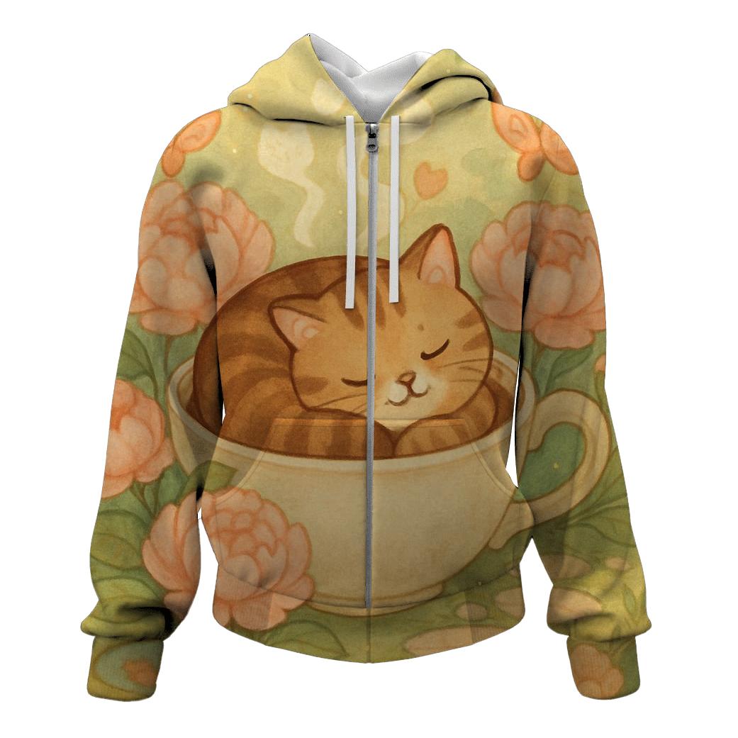 Tea Garden Nap Cat zip-up hoodies