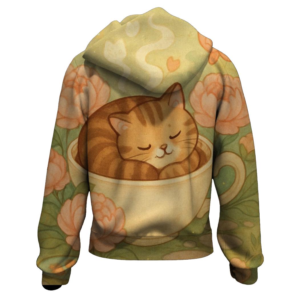 Tea Garden Nap Cat zip-up hoodies