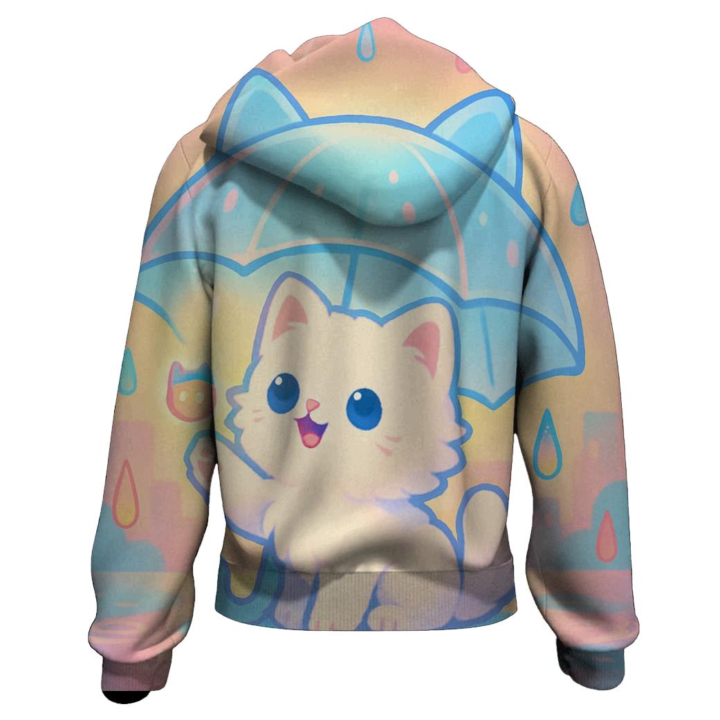 Rainbow Raindrop Umbrella Cat embroidered hoodies