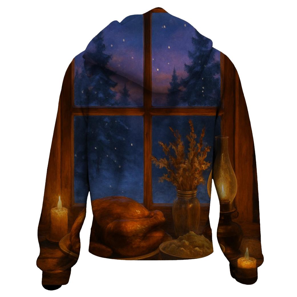 Cabin Window Harvest Glow designer hoodies